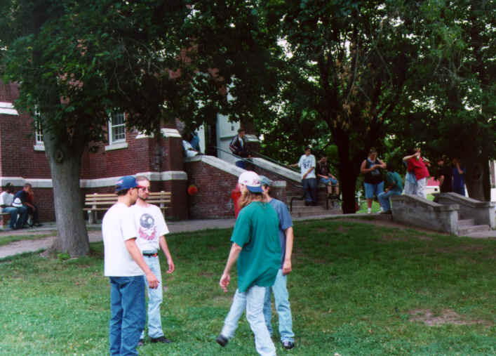 Students playing hackey-sack on Northlands campus